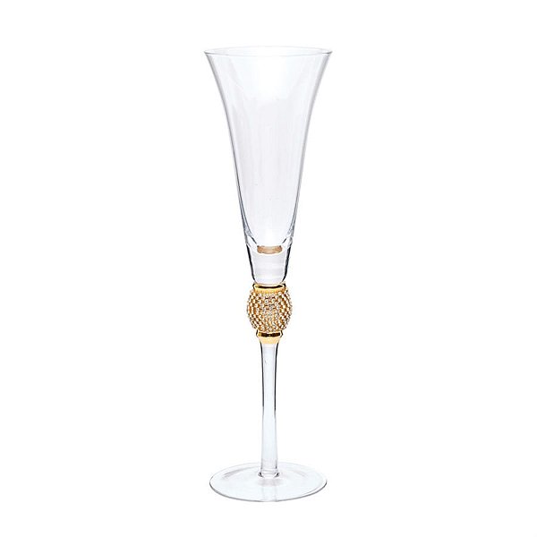 Taça Flúte com Strass Incolor e Ouro 250ml - 2 Un