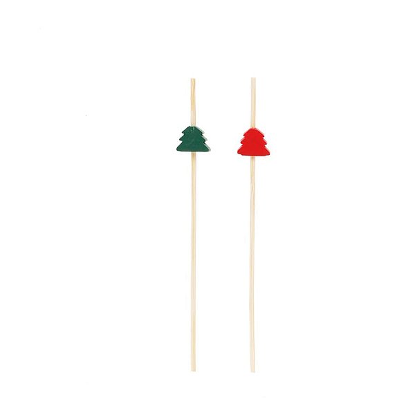 Picks de Madeira Mini Pinheiros Vermelho e Verde - 20 Peças