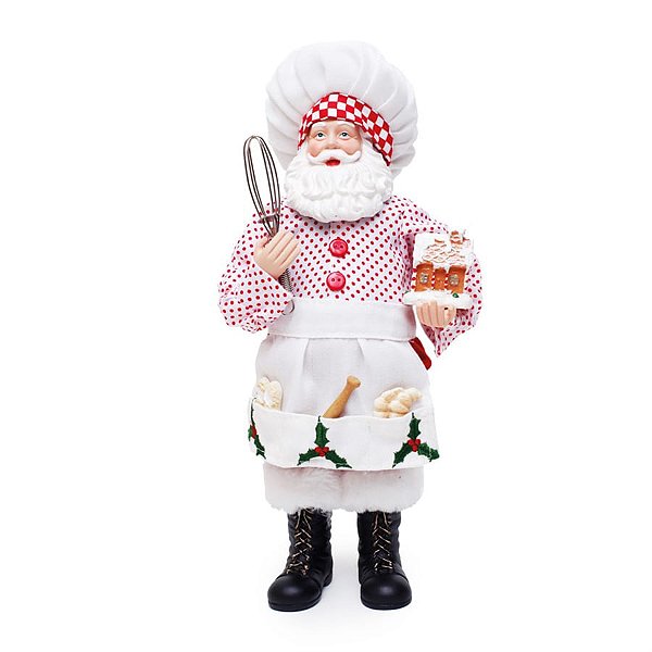 Boneco de Papai Noel Camisa Listras Vermelho e Branco de 28cm