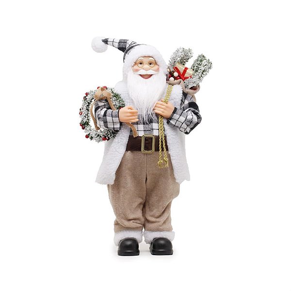 Boneco de Papai Noel em Pé Xadrez Preto e Branco de 62cm