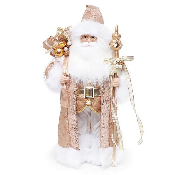 Boneco de Papai Noel em Pé com Cetro Rosê e Branco de 42cm