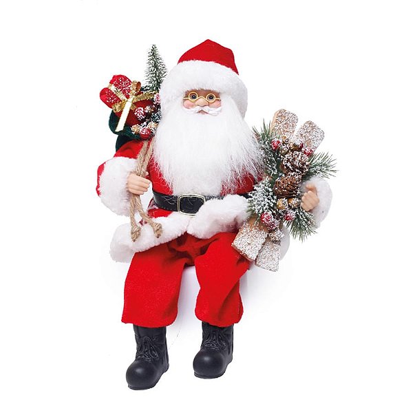 Boneco de Papai Noel Sentado com Sky Vermelho e Branco de 30cm