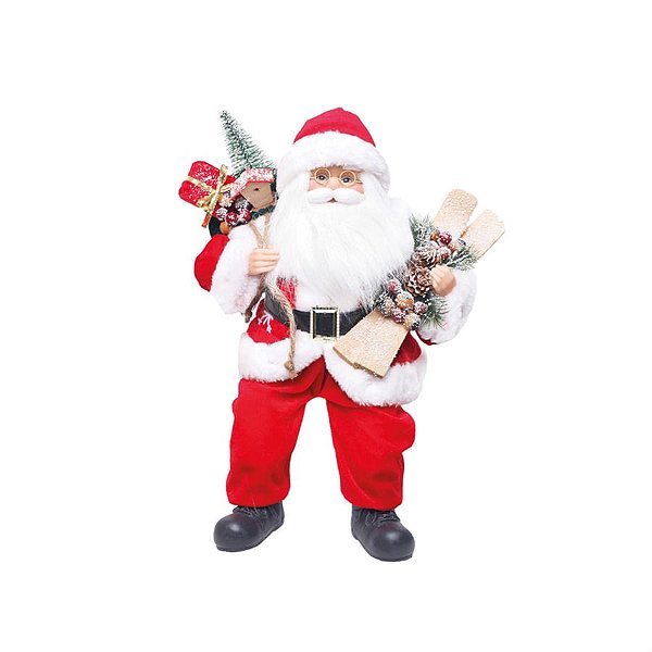 Boneco de Papai Noel Sentado com Sky Vermelho e Branco de 40cm