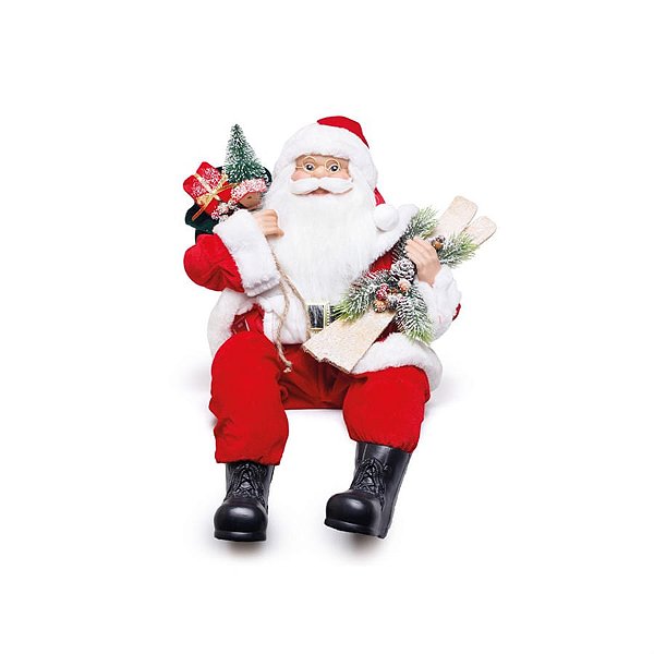 Boneco de Papai Noel Sentado com Sky Vermelho e Branco de 58cm