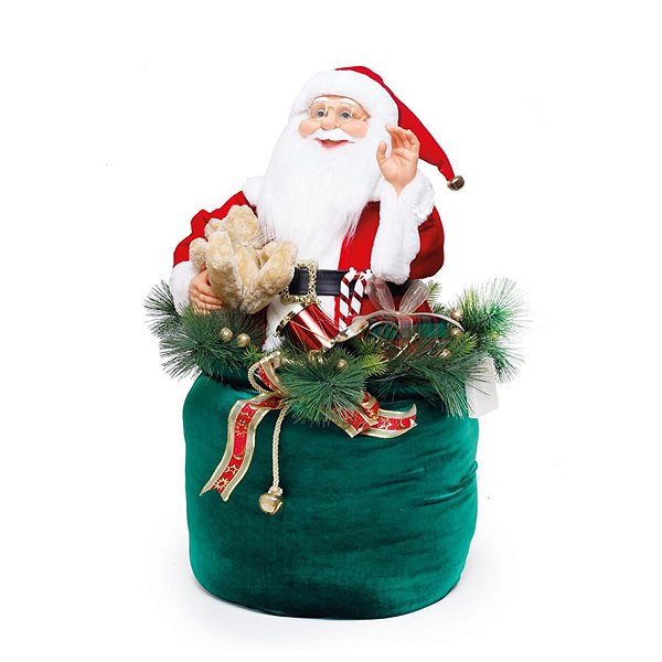 Boneco de Papai Noel no Saco de Presente Vermelho e Branco e Verde Bandeira de 75cm