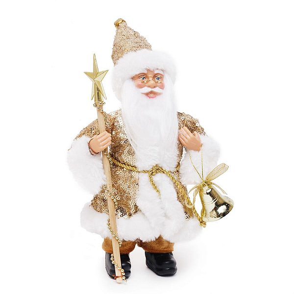 Boneco de Papai Noel Paetê Ouro de 22cm - Jogo com 3 Peças