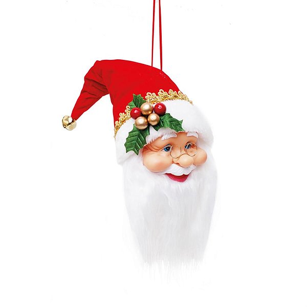 Boneco de Papai Noel Cabeça para Pendurar Vermelho e Branco de 20cm