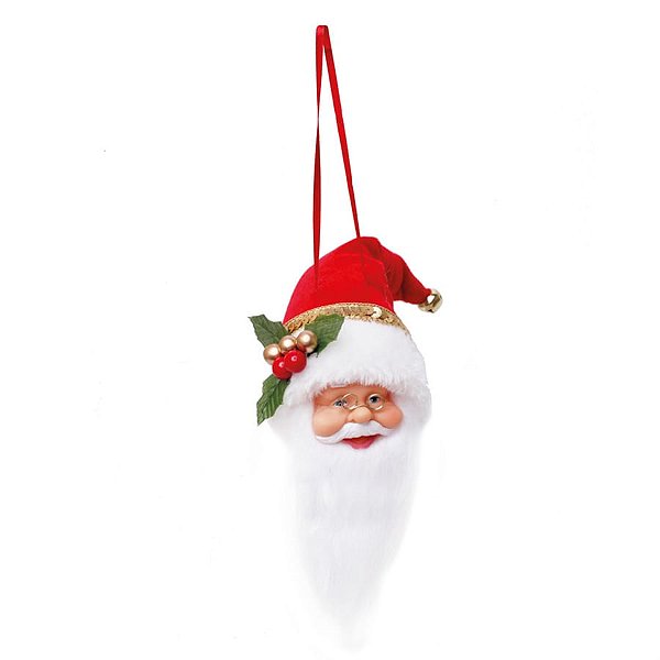 Boneco de Papai Noel Cabeça para Pendurar Vermelho e Branco de 10cm