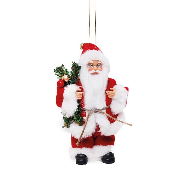 Boneco de Papai Noel com Pinheiro e Frutas Vermelho e Branco de 15cm - Jogo com 3 Peças