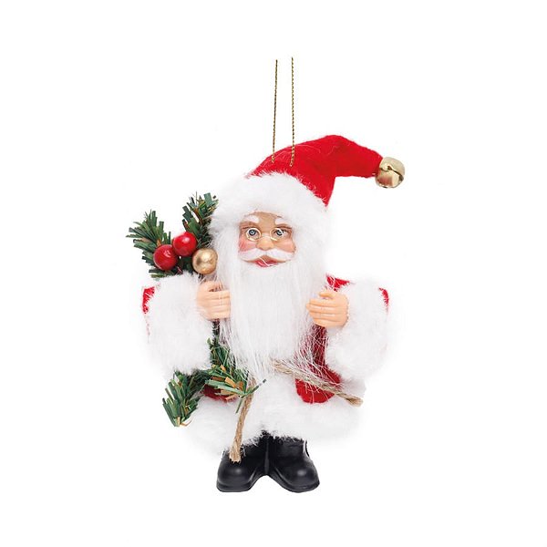 Boneco de Papai Noel com Pinheiro e Frutas Vermelho e Branco de 12cm - Jogo com 3 Un