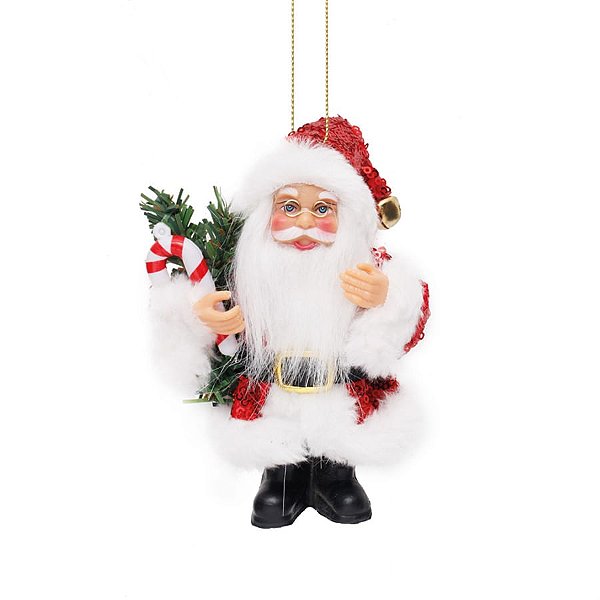 Boneco de Papai Noel com Pinheiro e Candy Cane Vermelho de 12cm - Jogo com 3 Peças
