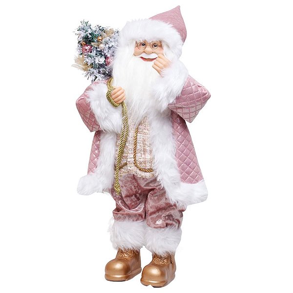 Boneco de Papai Noel Rosa Claro e Branco de 60cm
