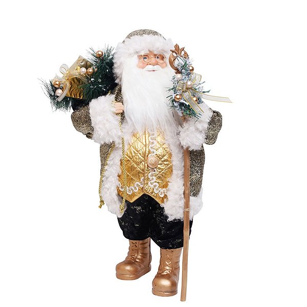 Boneco de Papai Noel com Cetro Preto e Ouro e Branco de 45cm