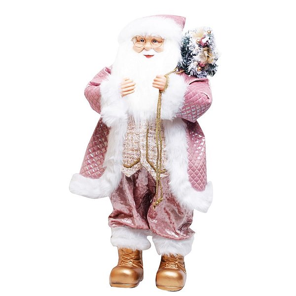 Boneco de Papai Noel em Pé Rosa Claro e Branco de 82cm
