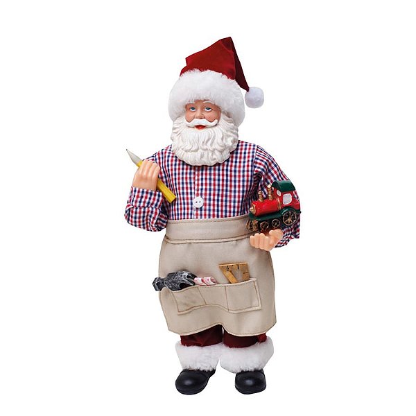 Boneco de Papai Noel Carpinteiro com Trêm Colorido de 28cm