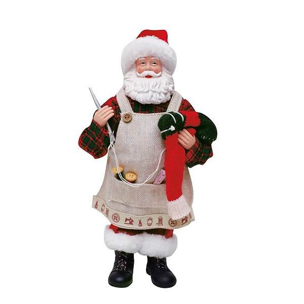 Boneco de Papai Noel Costureiro Vermelho e Bege de 28cm
