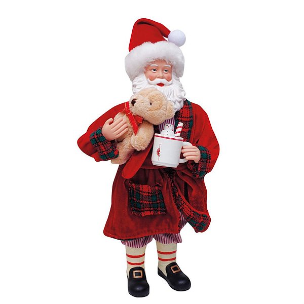 Boneco de Papai Noel Roupão e Caneca Vermelho e Verde Bandeira de 28cm