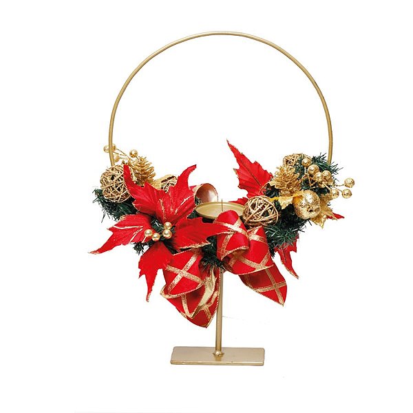 Porta Vela Aro Vermelho e Ouro (Arranjos e Guirlandas)