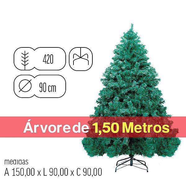 Árvore de Natal Santiago 1,50 Metros 420 Hastes Base de Metal Verde - 1 Un