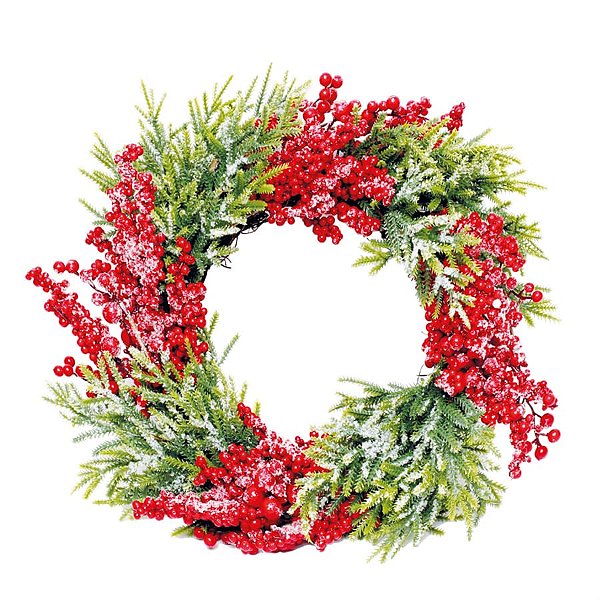 Guirlanda de Natal Folhas com Frutas Vermelho e Verde 50cm