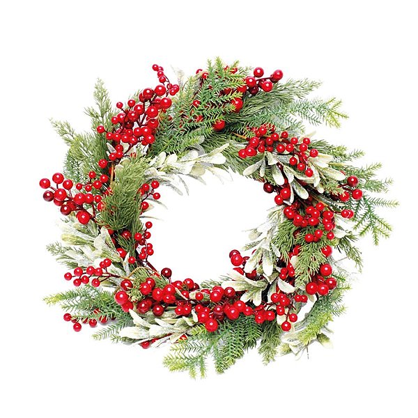 Guirlanda de Natal Folhas com Frutas Vermelho e Verde 55cm
