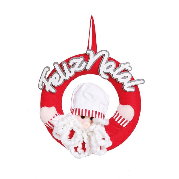 Guirlanda Cozinheiro com Noel Feliz Natal Vermelho e Branco