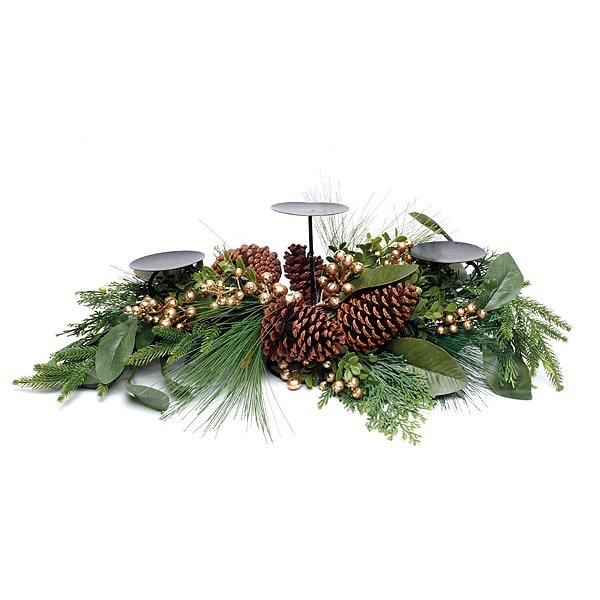 Porta 3 Vel Folhas com Pinhas Verde e Marrom e Ouro