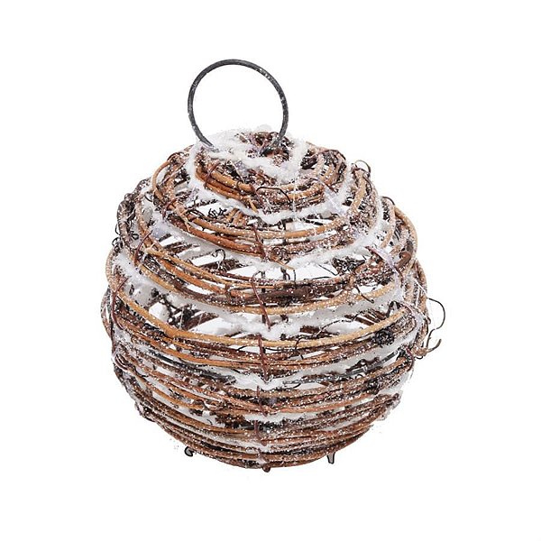 Bola de Natal em Rattan Marrom e Branco 10cm - 1 Un