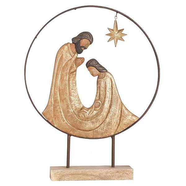 Sagrada Família Madeira Nó Circulo Metal Marrom