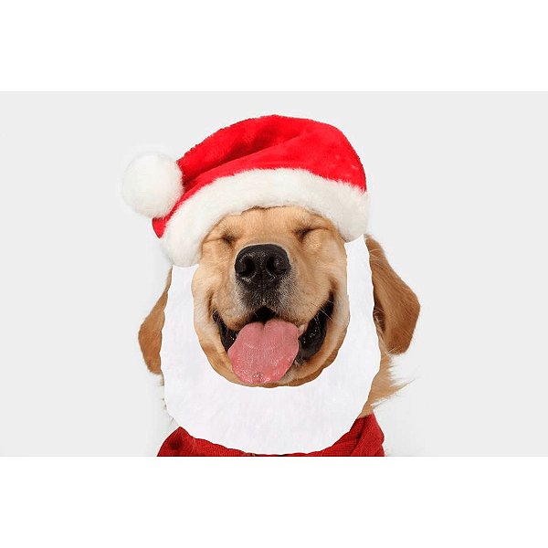Touca com Barba Noel Cachorro Branco e Vermelho G