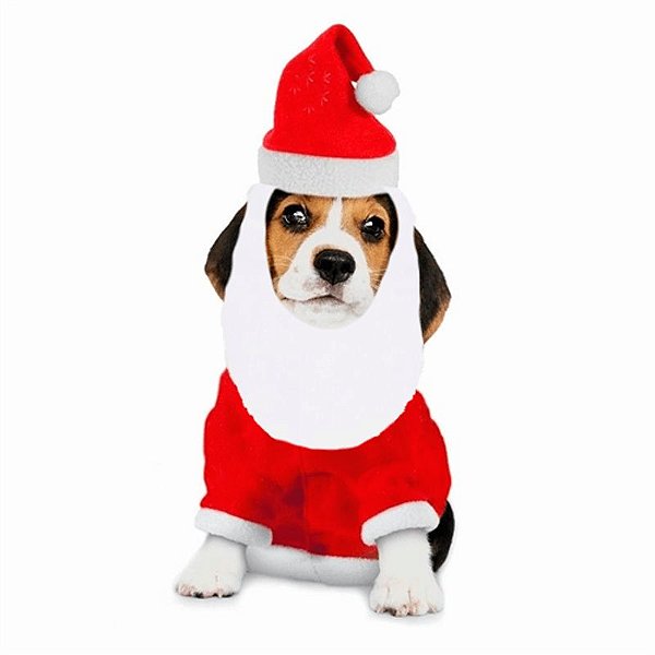 Touca com Barba Noel Cachorro Branco e Vermelho P