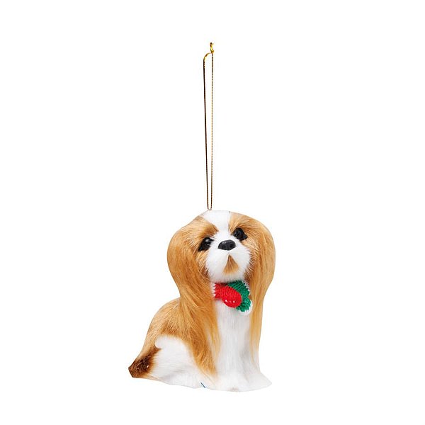 Enfeite para Pendurar - Cachorro Shitzu Cachecol Branco e Bege - 3 Un