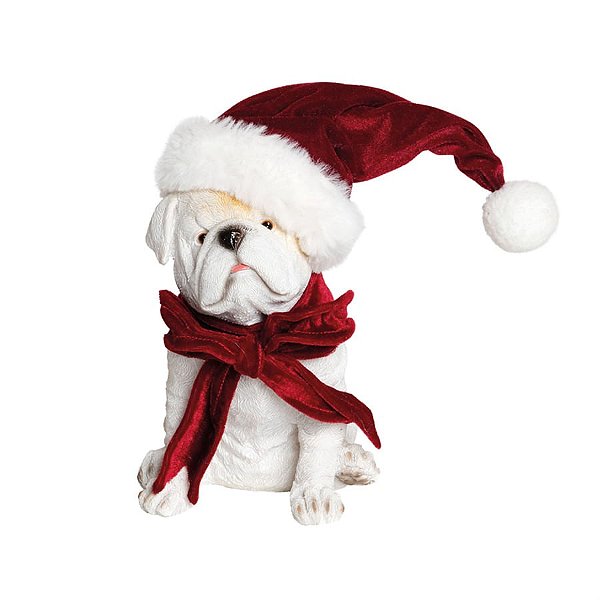 Bulldog com Gorro e Laço Marfim e Vermelho - 1 Unidade
