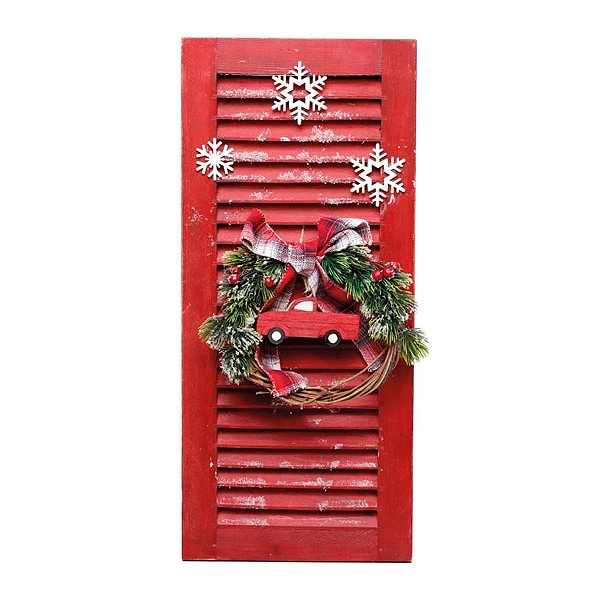 Quadro Janela com Guirlanda Caminhão Vermelho e Verde Bandeira