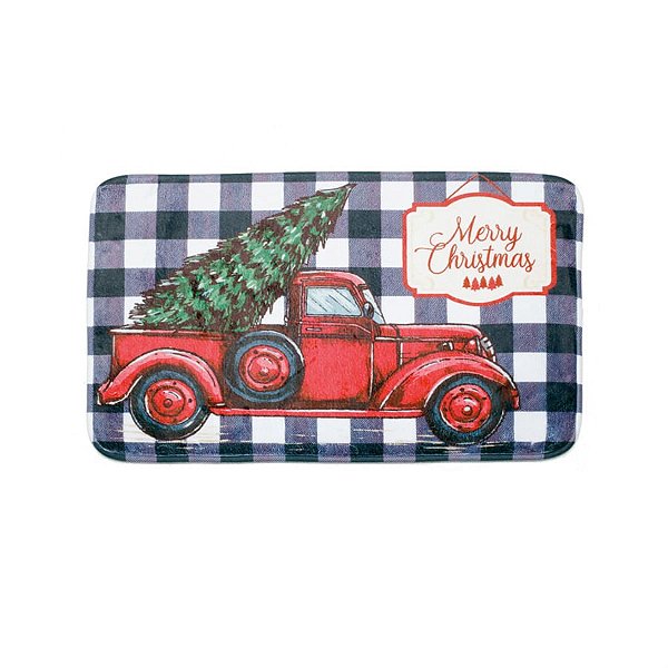 Tapete de Natal Caminhonete com Pinheiro Preto e Branco e Vermelho