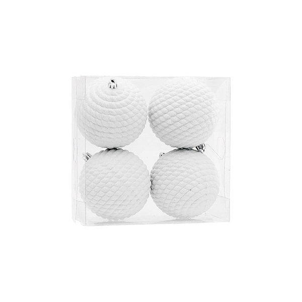 Bola de Natal Branco 10cm - 4 Un