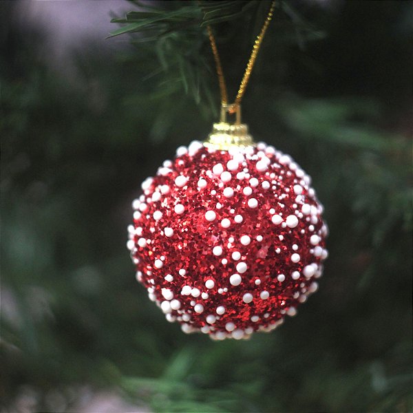 Bola de Natal Glitter Vermelho 5cm - 6 Un