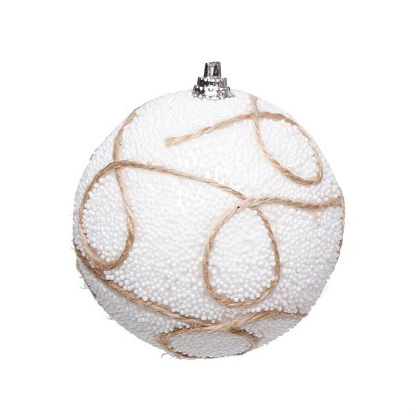 Bola de Natal Nevada com Juta Branco 8cm - 6 Peças