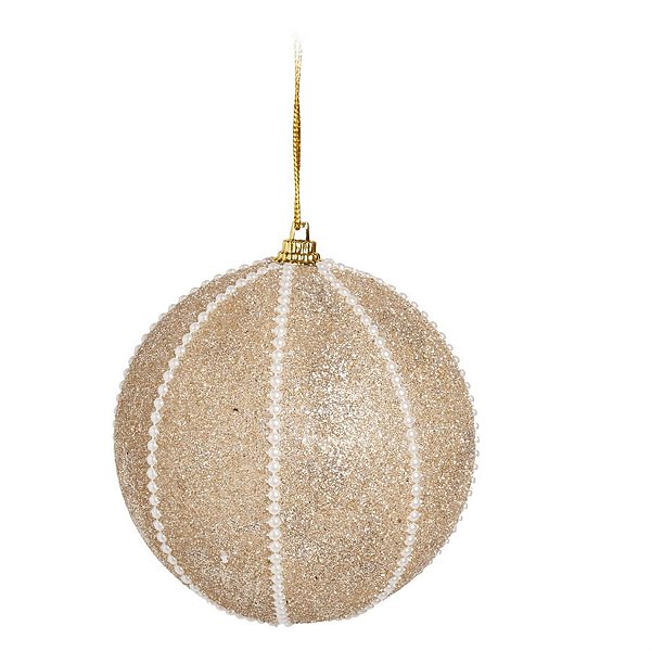 Bola de Natal Glitter com Listras Perola Nude 8cm - 6 Peças