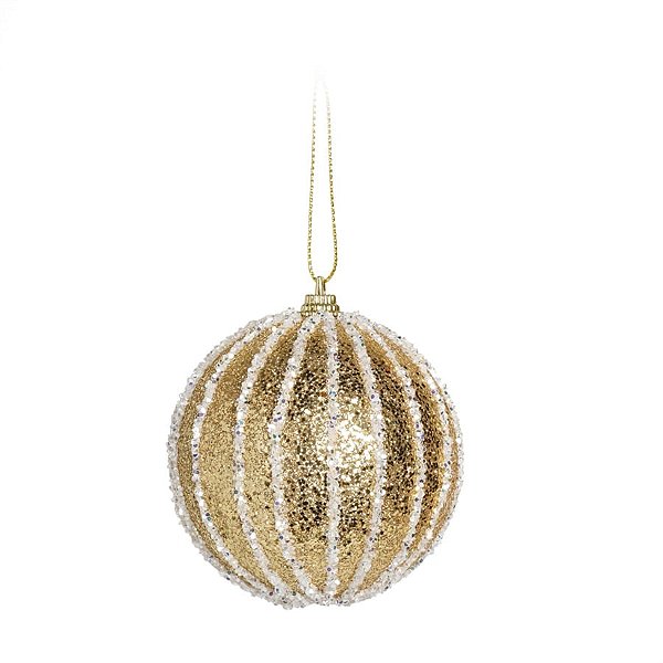 Bola de Natal Listras Ouro 10cm - 4 Un