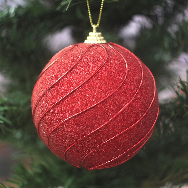 Bola de Natal Listras Vermelho 10cm - 4 Un