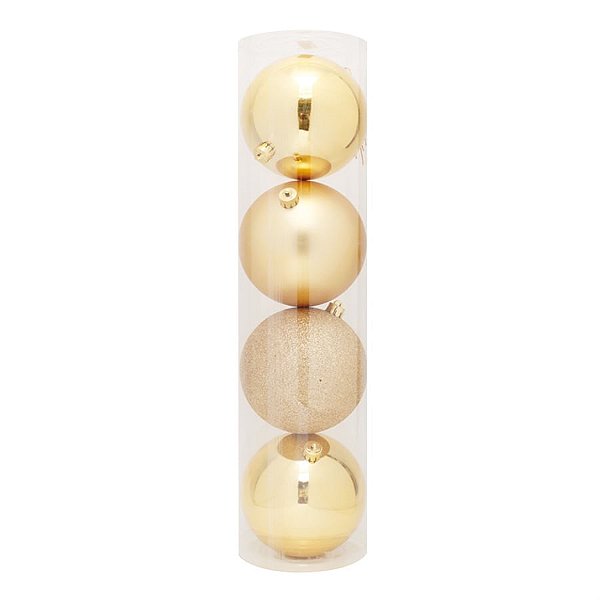 Bola de Natal Lisa / Mate / Glitter Ouro 12cm - 4 Peças
