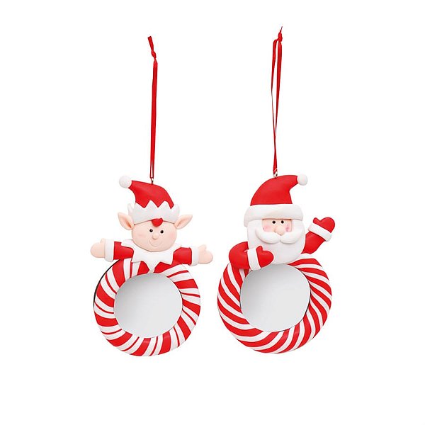 Enfeite para Pendurar com Foto Elfo e Noel Vermelho e Branco - 1 Un