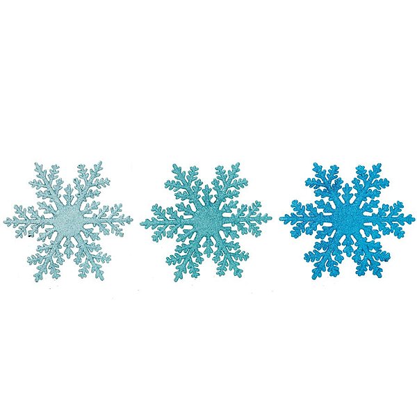 Enfeite para Pendurar Floco de Neve Sortido Azul Caribe / Azul e Azul Médio - 6 Un