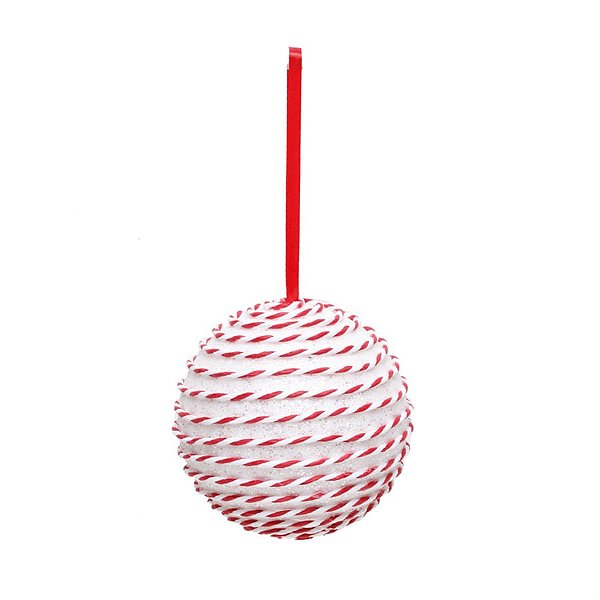Bola de Natal Listras Branco e Vermelho 8cm - 1 Un