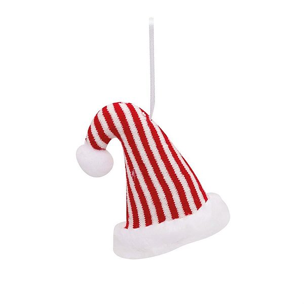 Enfeite para Pendurar - Gorro Listras Vermelho e Branco