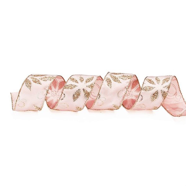 Fita de Natal Rosê Gold 3,8cm - 1 Un