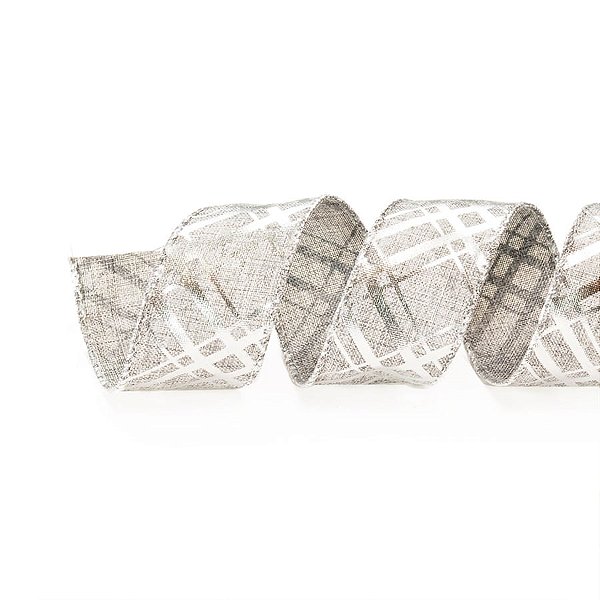 Fita de Natal Prata 3,8cm (Fita para Presente) - 1 Rolo