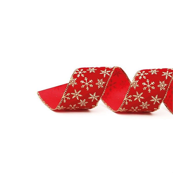 Fita de Natal Floco de Neve Vinho e Ouro 3,8cmx914cm - 1 Un