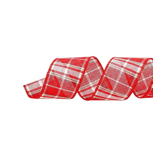 Fita de Natal Xadrez Vermelho e Branco e Verde 6,3cmx9,14m - 1 Un